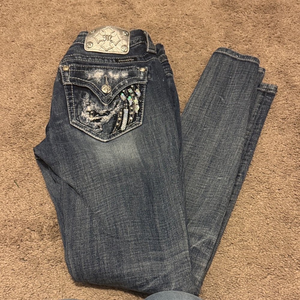 Stylish Blue Women's Jeans by Miss Me mid rise ankle length size 25 skinny leg